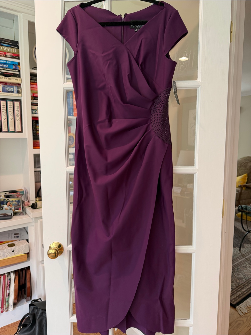 Alex Evenings Plum Midi Dress With Draped Front